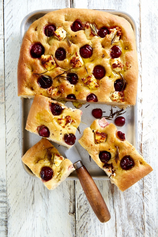 Picota Cherry and Feta Focaccia